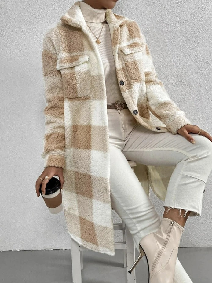 Langer Wintermantel Damen Teddyfell Lässiger Stil mit langen Ärmel 5