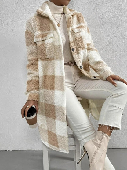 Langer Wintermantel Damen Teddyfell Lässiger Stil mit langen Ärmel 5