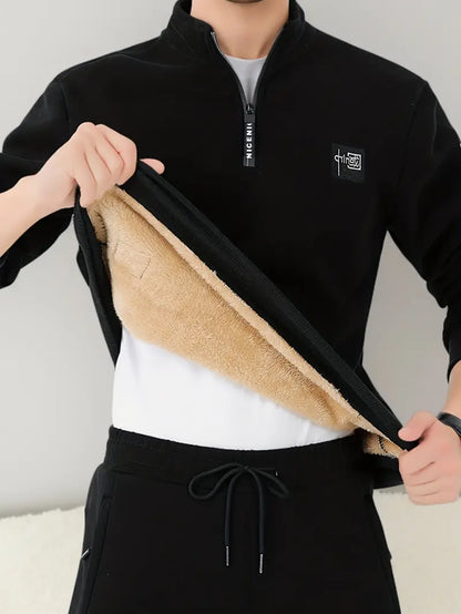 Herren-Pullover, hohem Kragen und Reißverschluss, V-Ausschnitt aus weichem, für lässigen, Stil-5