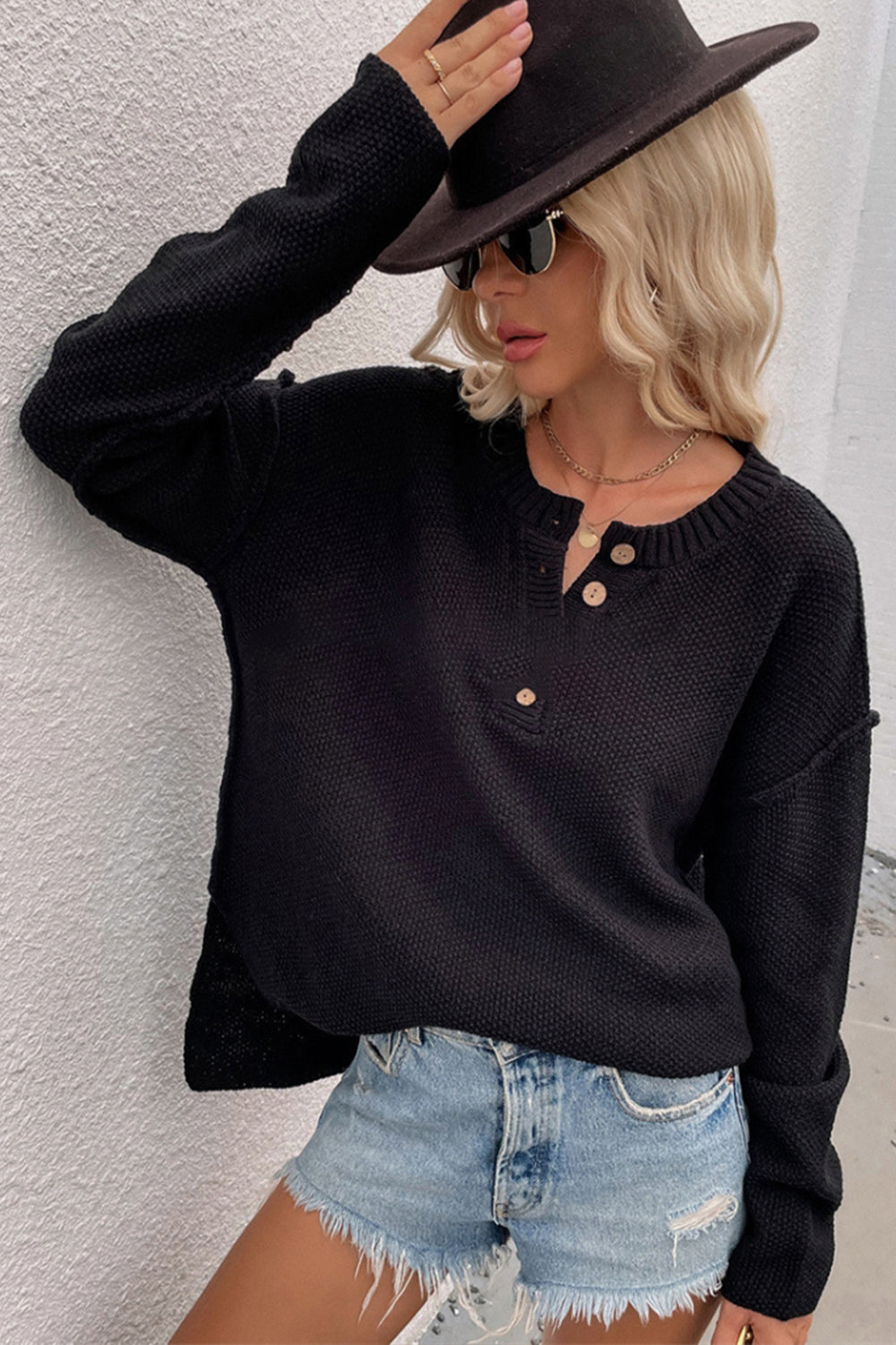 Variant image for Damen-Oversize-Pullover, V-Ausschnitt, Polyester, langärmelig-21
