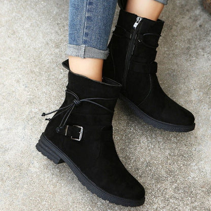 Damen-Lederstiefel mit Schnalle und Reißverschluss – Casual-Stiefel für Alltag und Wochenende, Schafthöhe 30 cm 6