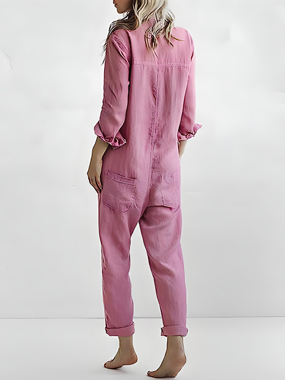 Damen-Jumpsuit Langarm Baumwolle und Leinen Elegantes Design-4