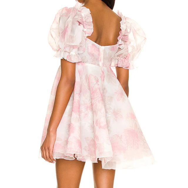 Damen-Kleid, Blumenmuster, Puffärmel, Organza-3