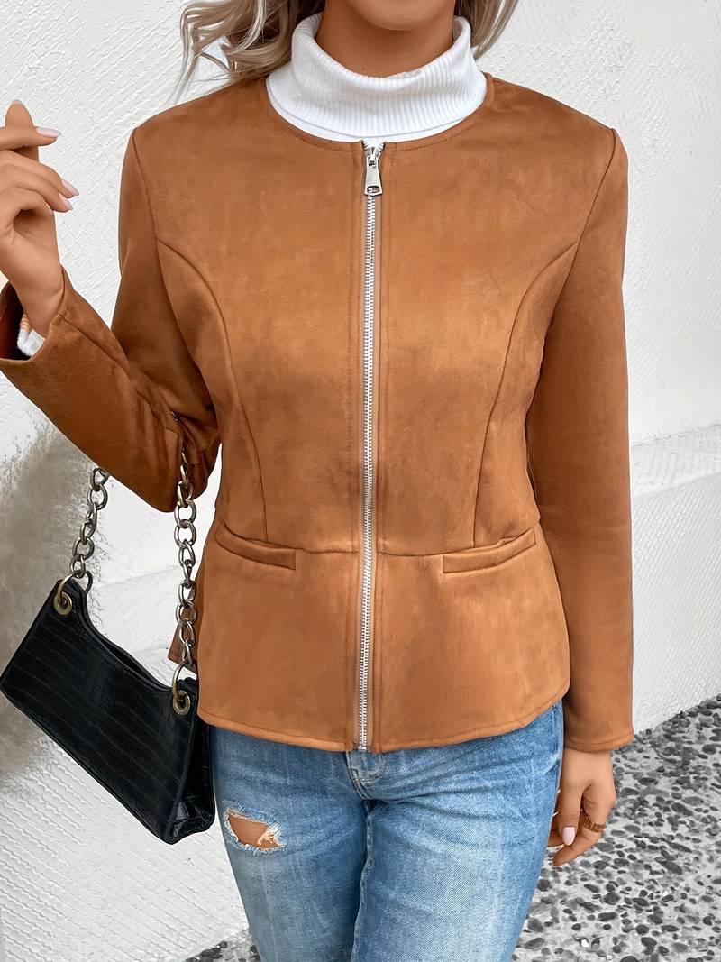 Damen-Strickpullover, runder Ausschnitt mit Reißverschluss, hochwertigem Stoff-4