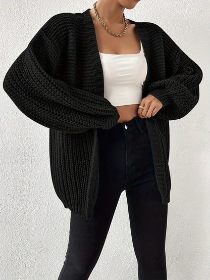 Lange Strickjacke Damen Grob gestrickt Drop-Shoulder Weiche Acrylmischung-2