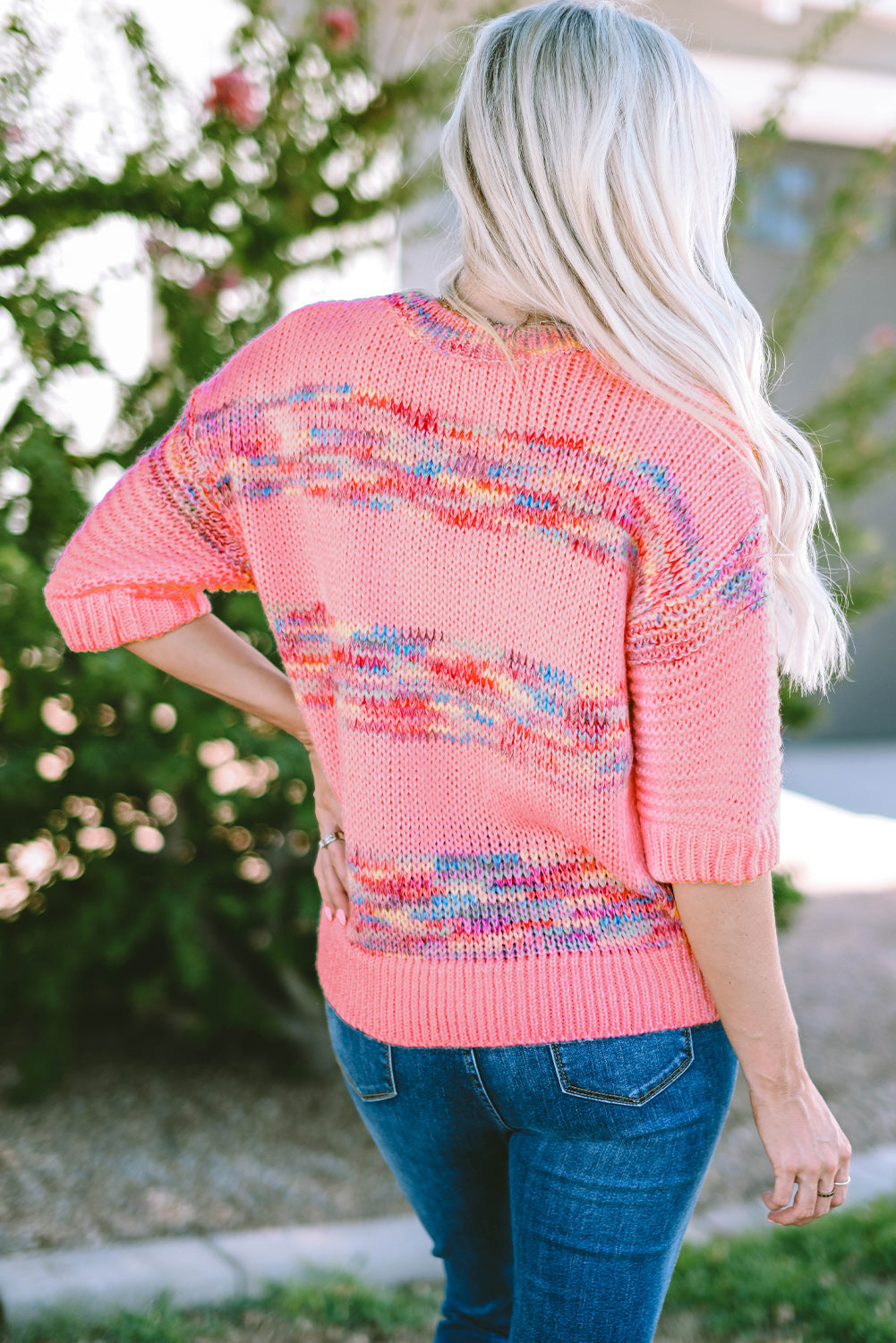 Damen-Strickpullover, bunte Streifen, 3/4-Ärmel, lockere Passform-6