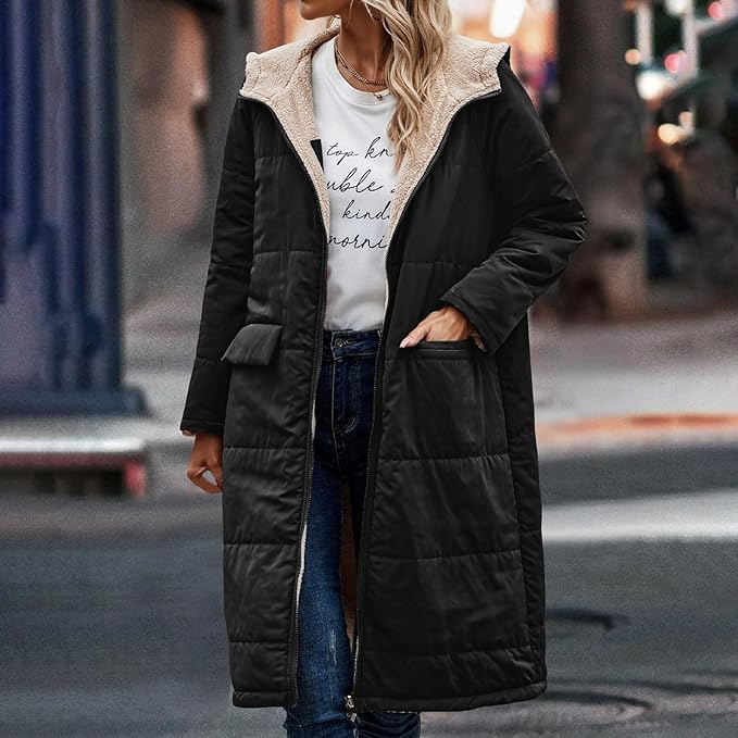 Halblange Damenjacke aus doppelseitigem Polyester mit Fleecefutter – moderne Jacke für kalte Tage 8