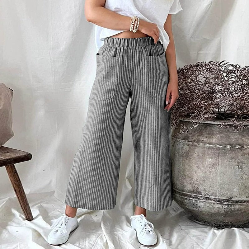 Variantenbild für schicke leichte und bequeme Damenhosen mit hoher Taille aus 100 % Baumwolle-29