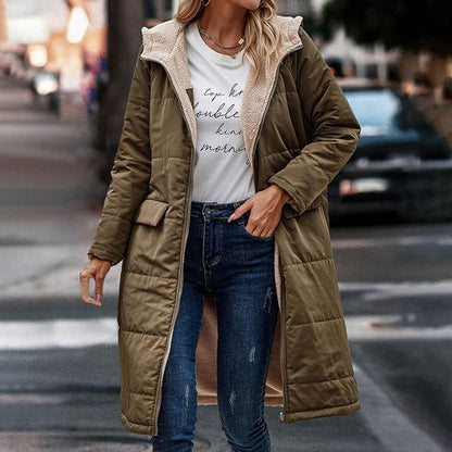 Halblange Damenjacke aus doppelseitigem Polyester mit Fleecefutter – moderne Jacke für kalte Tage 1