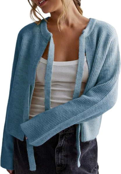 Damen-Cardigan, Schnürung, Strick, eleganter Herbst-6