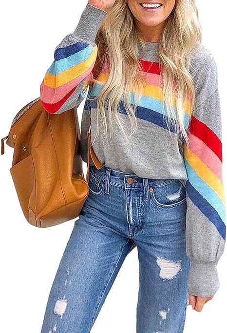 Damen-Strickpullover mit bunten Streifen aus 100 % Acryl-3