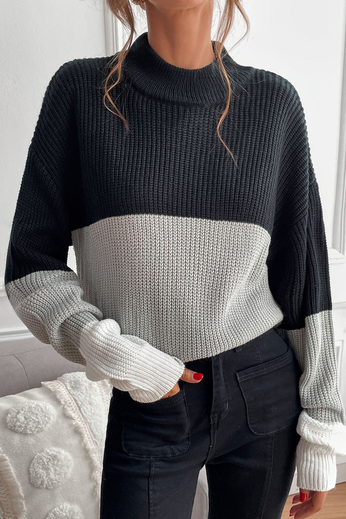 Damen-Pullover, halber Rollkragen, Acryl-4