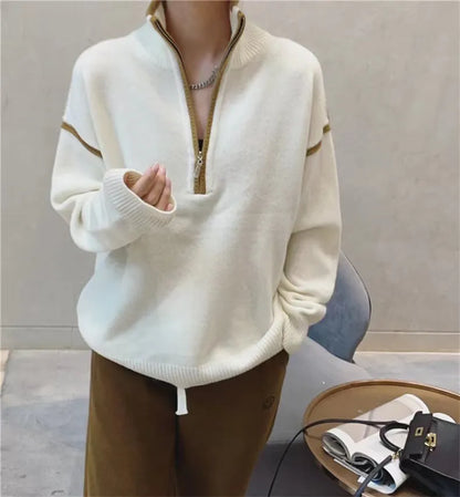 Damen-Pullover, halber Reißverschluss, weiches Material-2