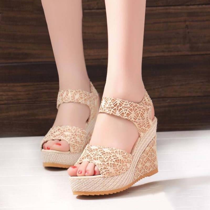 Damen Wedge-Sandalen Offene Zehenpartie Velcro PU Gummi-1
