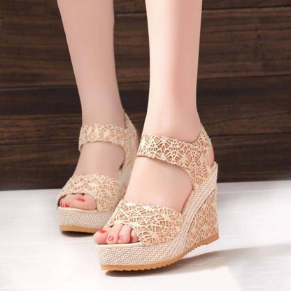 Damen Wedge-Sandalen Offene Zehenpartie Velcro PU Gummi-1