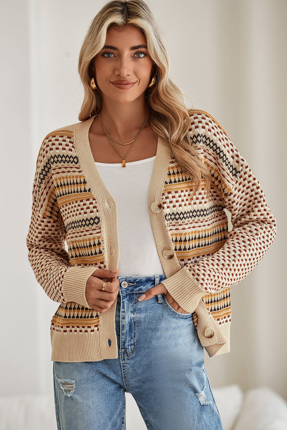 Geometrisch geschnittene Damen-Strickjacke aus 100 % Polyester 1