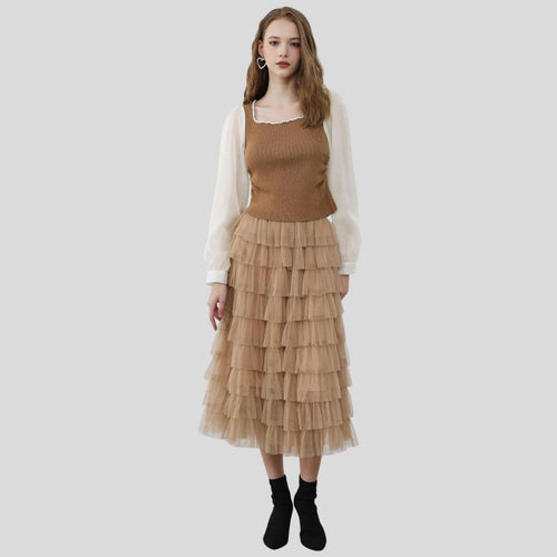 Damen-Top, eckiger Hals, Puffärmel, Polyester-1