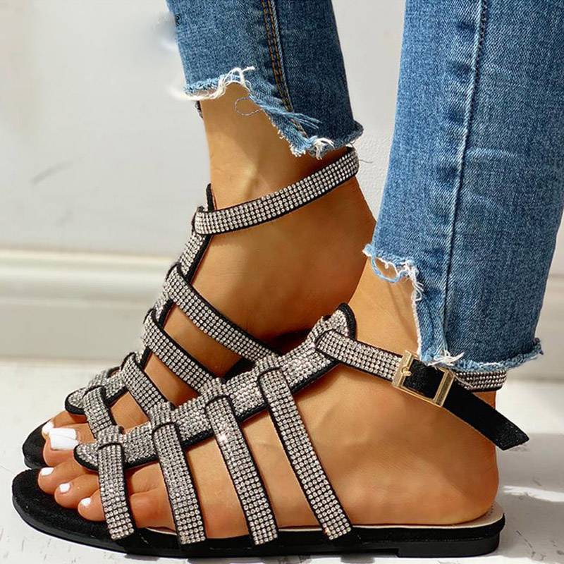 Damen-Gladiator-Sandalen, glitzernd, PU, mit Fußband-2
