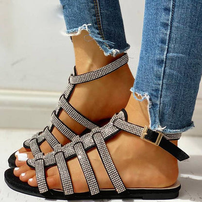 Damen-Gladiator-Sandalen, glitzernd, PU, mit Fußband-2
