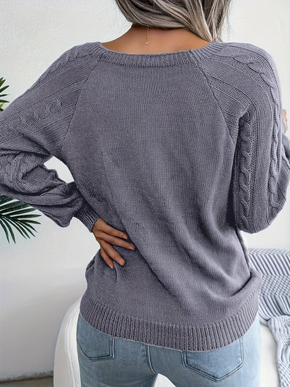 Damen-Strickpullover, runder Ausschnitt, Zopfstrick, weiche Acrylmischung-5