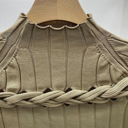Damenbluse mit Stehkragen und geflochtenem Detail in gemischtem Stoff 5
