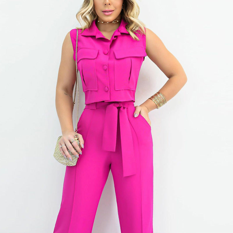 Damen-Set, zweiteilig, ärmelloses Polyester, mit Taschen 1