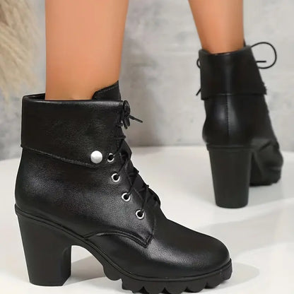 Damen-Stiefeletten mit Schnürung, Plateau, farbiges Leder-2