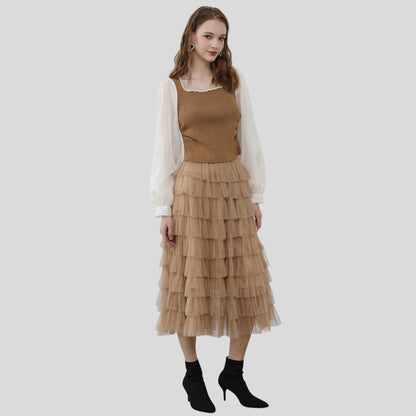Damen-Top, eckiger Hals, Puffärmel, Polyester-2