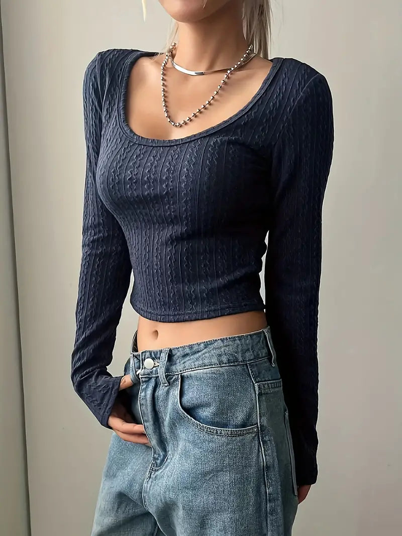 Damen-Langarm-Top Monochrom-Design - Partytops aus 100% Baumwolle-3