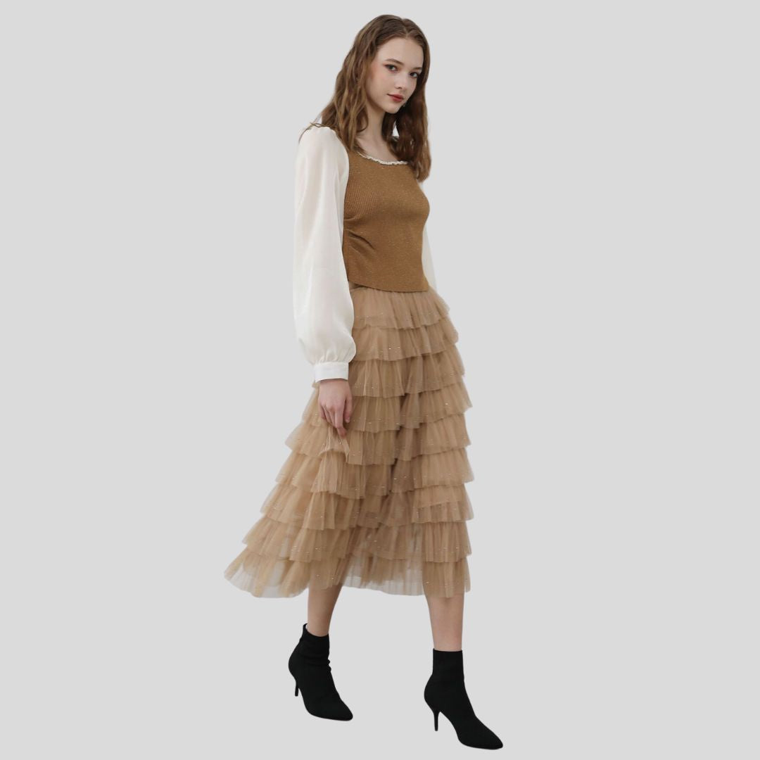 Damen-Top, eckiger Hals, Puffärmel, Polyester-3