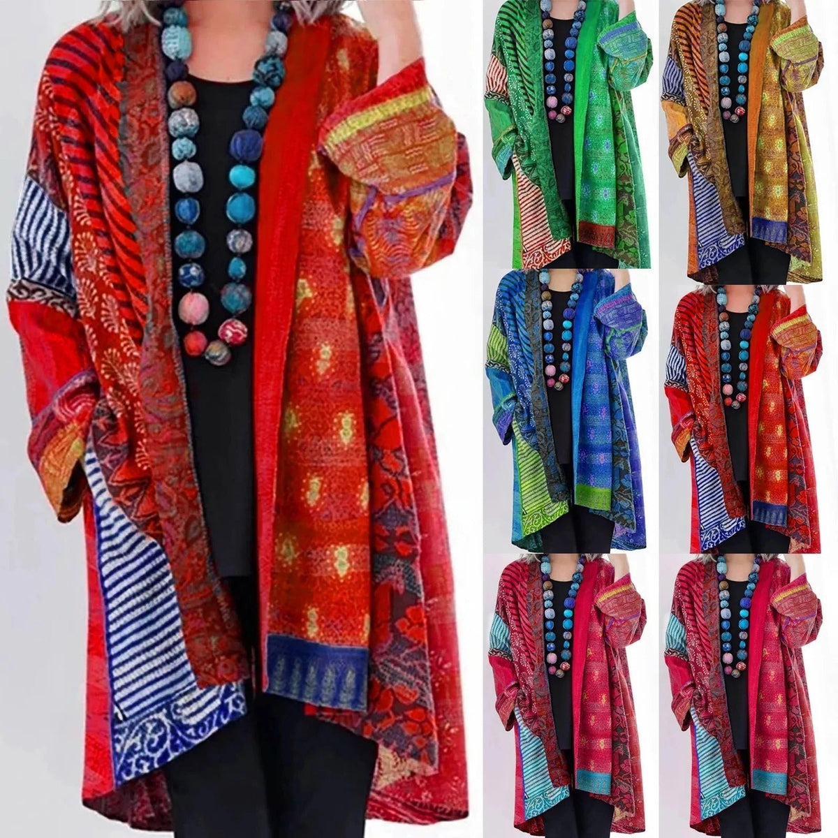 Damen-Weste, lang, boho, Patchwork-Design, weich, Stoffmischung-2