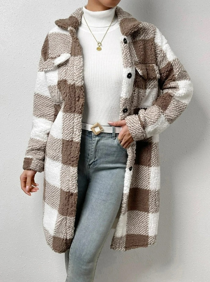 Langer Wintermantel Damen Teddyfell Lässiger Stil mit langen Ärmel 1