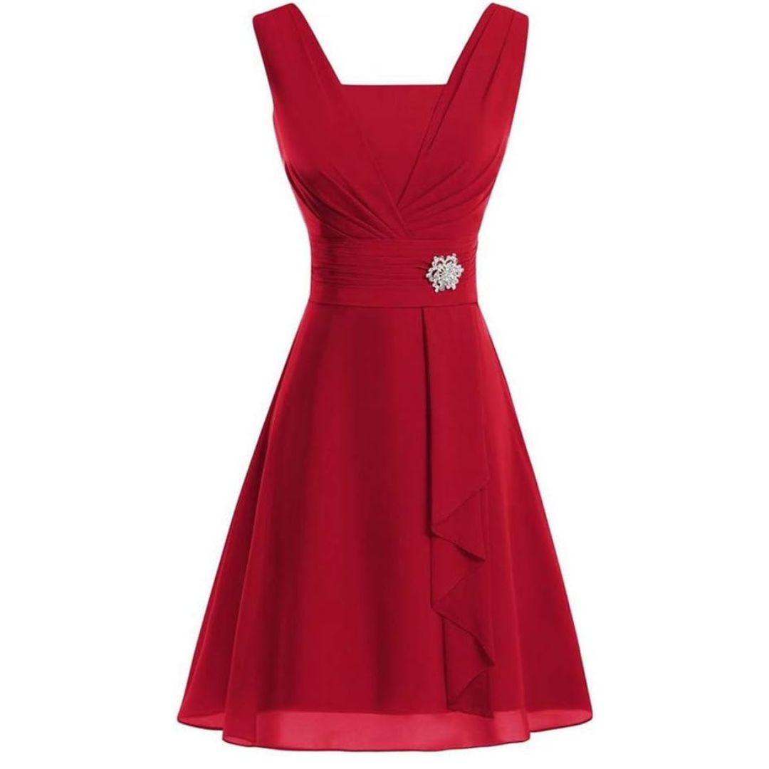 Damen-Midikleid, V-Ausschnitt, mit Brosche, Details, hochwertiger Stoff-2