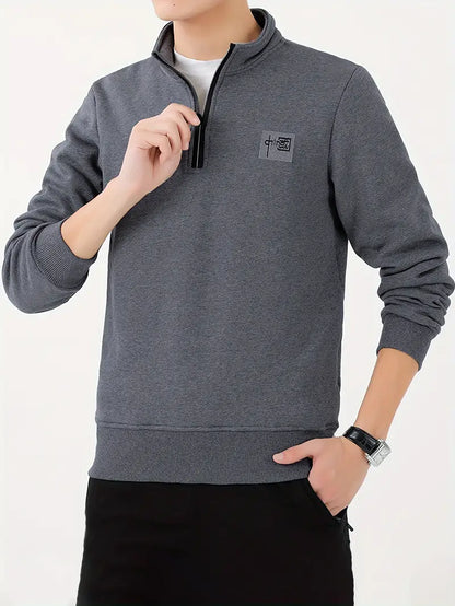 Herren-Pullover, hohem Kragen und Reißverschluss, V-Ausschnitt aus weichem, für lässigen, Stil-2