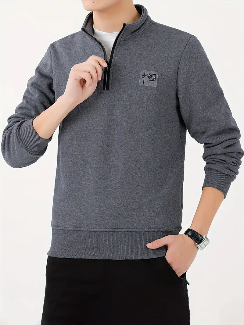 Variant image for Herren-Pullover, hohem Kragen und Reißverschluss, V-Ausschnitt aus weichem, für lässigen, Stil-1