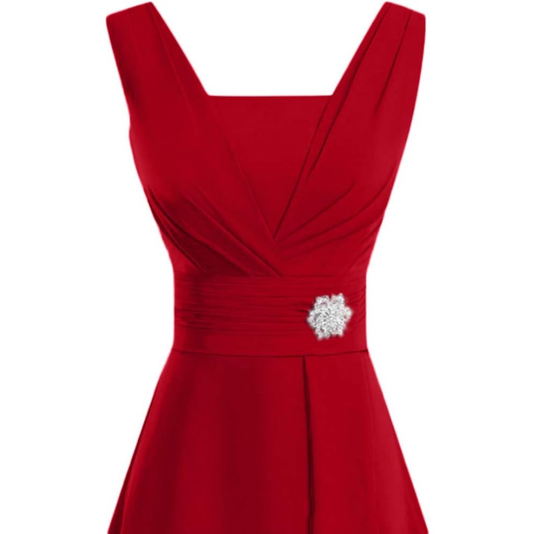 Damen-Midikleid, V-Ausschnitt, mit Brosche, Details, hochwertiger Stoff-3