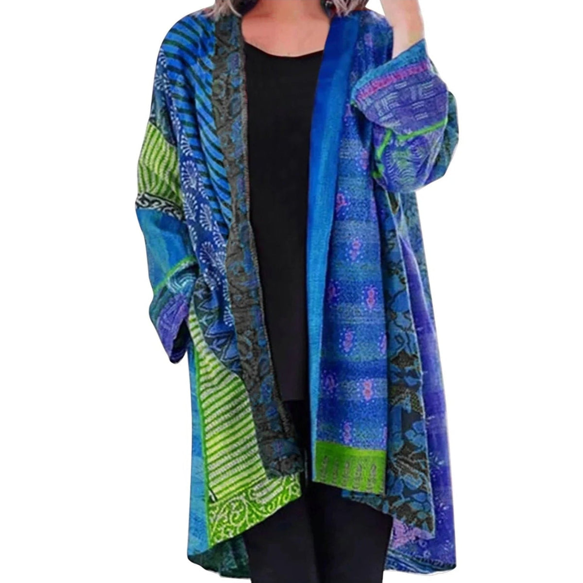 Variant image for Damen-Weste, lang, boho, Patchwork-Design, weich, Stoffmischung-1
