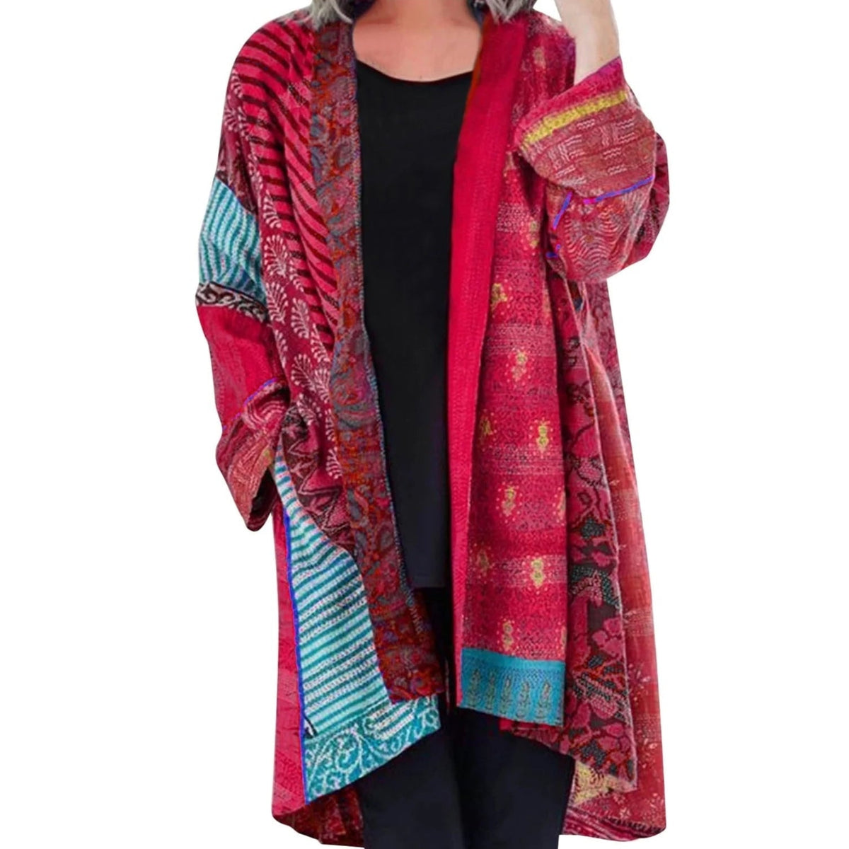 Variant image for Damen-Weste, lang, boho, Patchwork-Design, weich, Stoffmischung-17