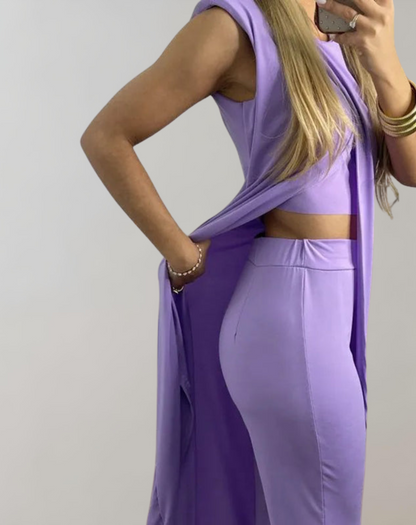 Damen-zweiteiliges Kleid, Spitzendetails, Polyester, fließender Rock-4