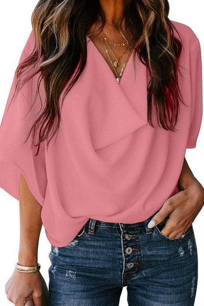 Variant image for Damen Bluse Drapierte Chiffon Kurze Ärmel-9