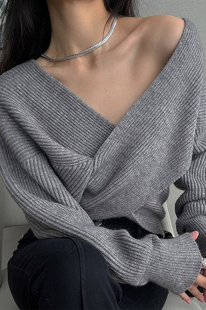 Variant image for Damen-Strickpullover, V-Ausschnitt, gerippt mit Criss-Cross, Vorderseite-5