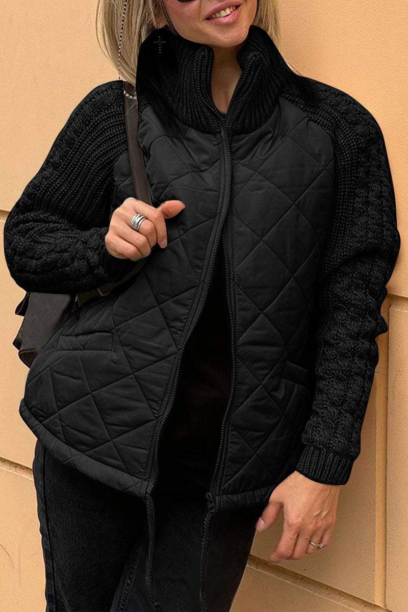Damen-casual-Jacke, Reißverschluss, Patchwork-Design, weiche Stoffmischung-6