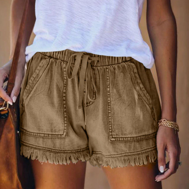 Damen-Shorts, hohe Taille, dehnbarer Denim 12