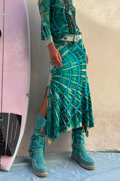 Damen-Midirock, hohe Taille, Batik-Design, weiche Baumwolle und Polyester 6
