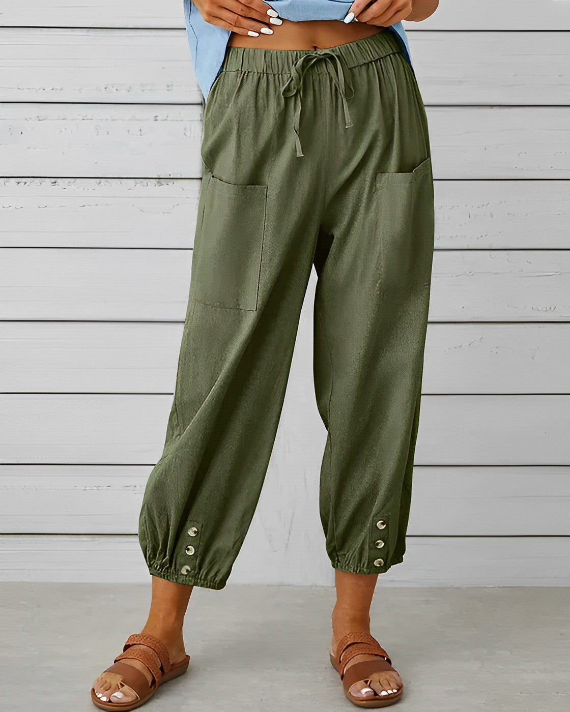 Variant image for Damen-Leinenhose, 7/8-Länge, Hoche Taille, mit Taschen-49