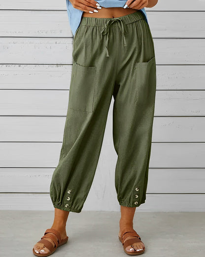 Variant image for Damen-Leinenhose, 7/8-Länge, Hoche Taille, mit Taschen-49