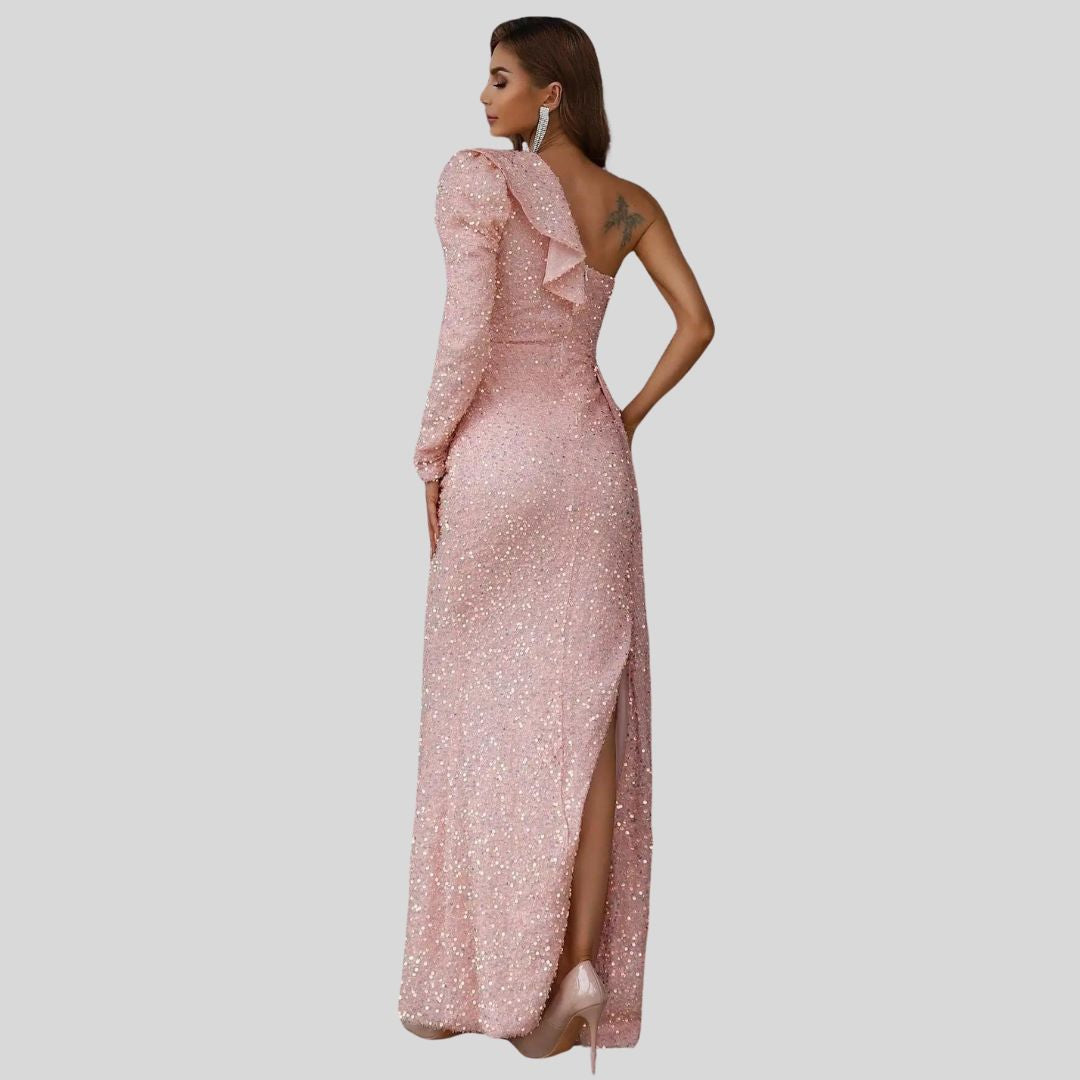 Maxikleid Damen Glitzerndes Design Lang Schnitt Hochwertiger Material-4