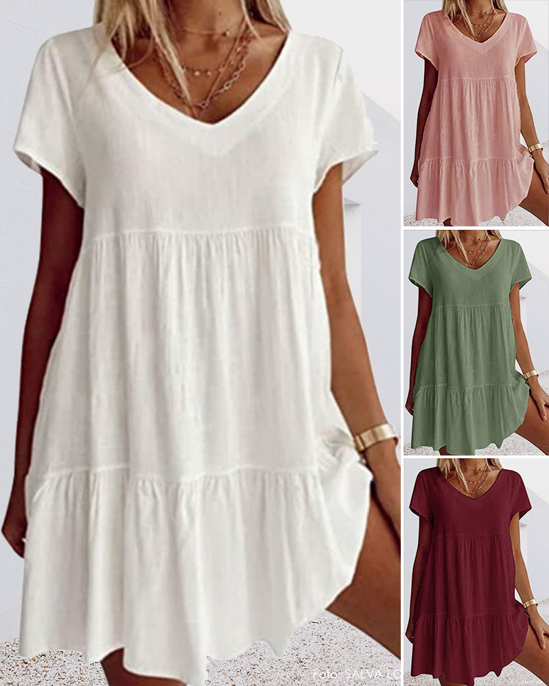 Damen-Freizeitkleid, lässig, Baumwolle, Mittlere, Länge-2