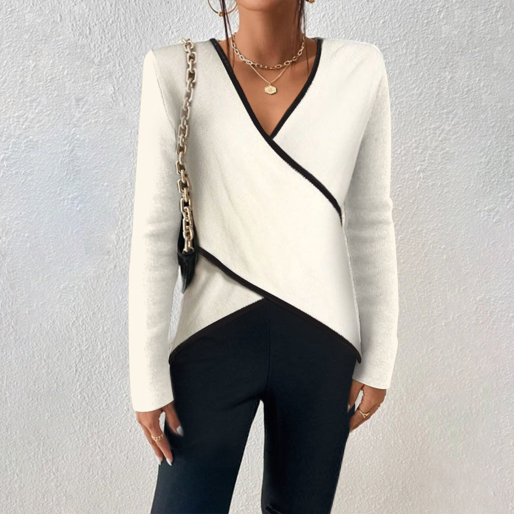Damen-Rollover-Pullover, luftiges Material mit schwarzen Details-1