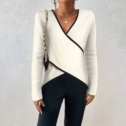 Damen-Rollover-Pullover, luftiges Material mit schwarzen Details-1